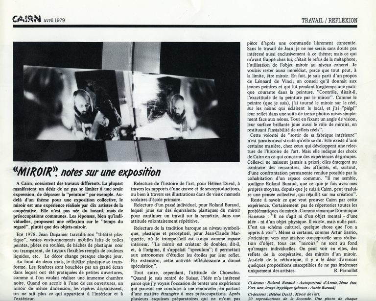 « Miroir », notes sur une exposition, CAIRN